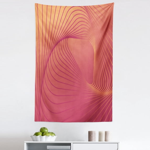 Geometric Orange Tapestry, Contemporary Design Stripes Optical Illusion Swirling Look, Fabric Wall Hanging Decor for Bedroom Living Room Dorm, 5 Sizes, Pale Ruby and Dark Peach, by Ambesonne