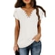 thumbnail image 1 of Tops de verano para mujer, camisa informal de Color puro con cuello en V y mangas de pétalos recortadas en jacquard para mujer, para fiesta, oficina, compras, blanco XXL, 1 of 4