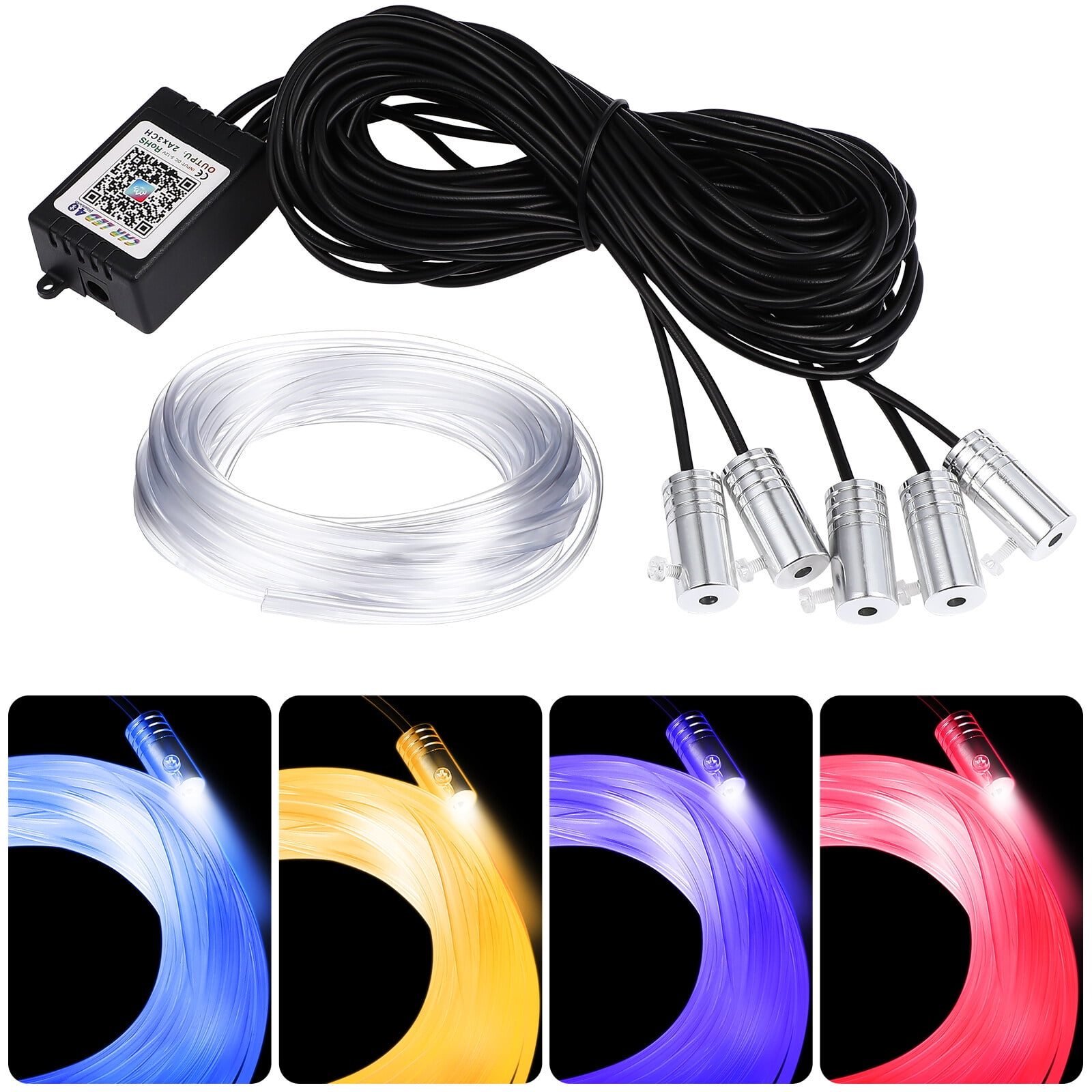 Interior Car LED Strip Lights with Wireless APP and Remote Control, RGB 5 in 1 Ambient Lighting Kits with 236 inches Fiber Optic, 16 Million Colors Car Neon Lights, Sync to Music