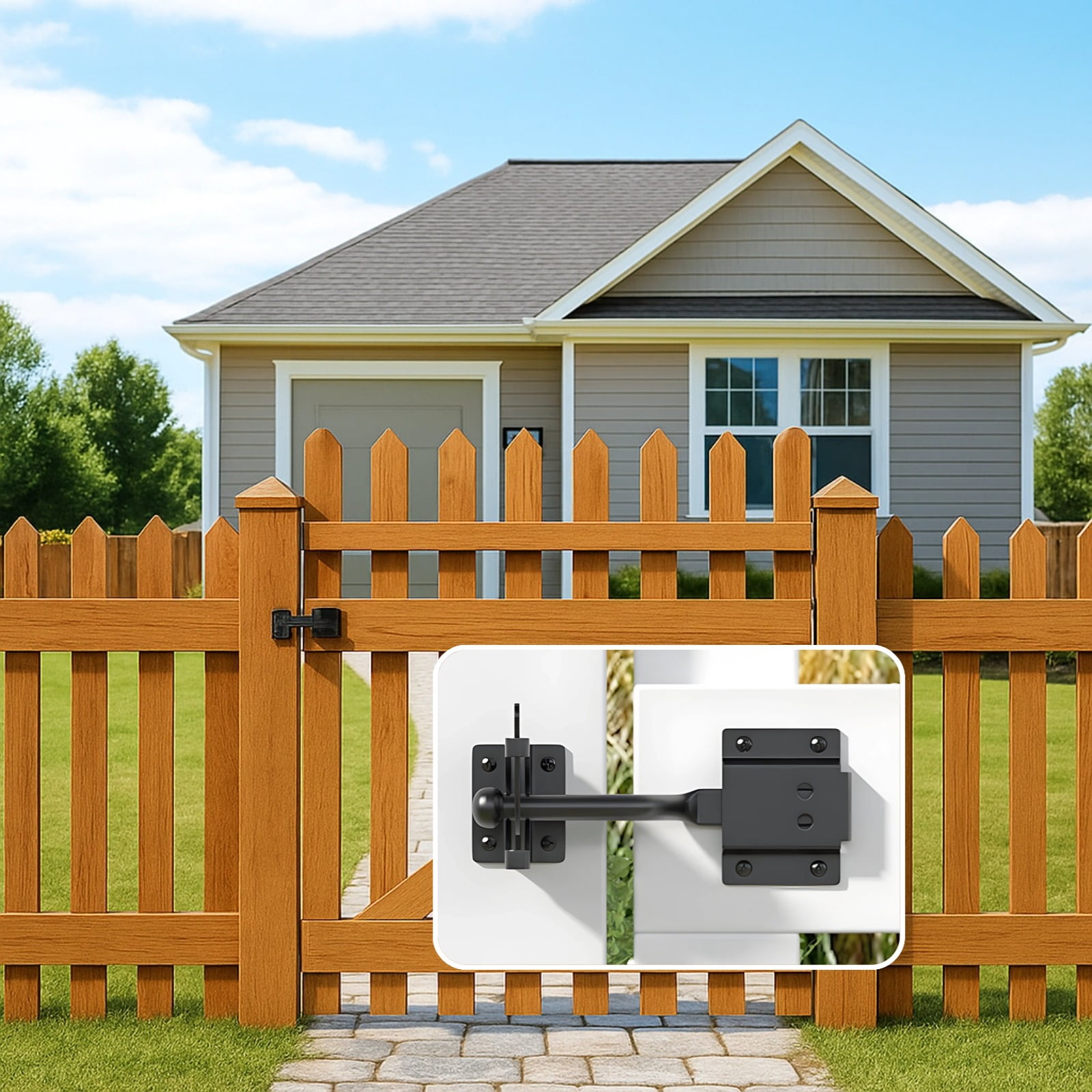 Heavy Duty Fence Hinge Latch, 4.6 in/116 mm Carbon Steel Auto Locking Gate Latch with Gravity Close, Security Door Lock for Wood Metal Gates, Easy Install Hardware for Outdoor Use