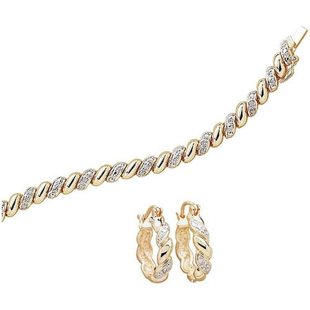1/4 Carat T.W. Diamond 14kt Gold-Plated San Marco 7/5 Tennis Bracelet with Diamond-Accent Hoop Earrings