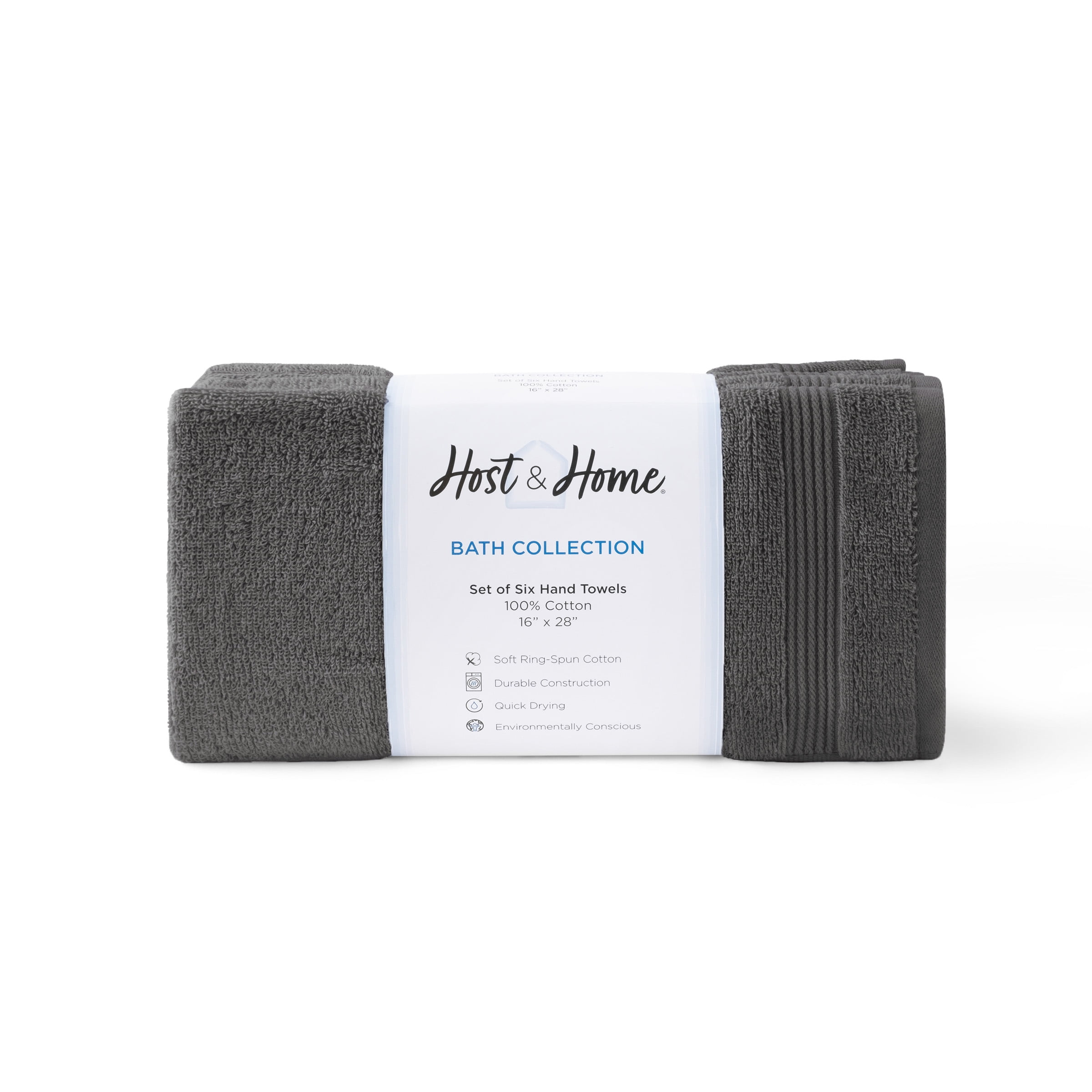 Host & Home Cotton Hand Towels (6 Pack) - 16x28 in., Soft & Absorbent - Dark Grey