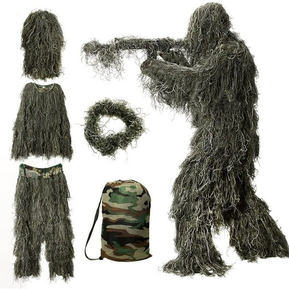Lolmot 5 In 1 Ghillie Suit, 3D Camouflage Hunting Apparel Including Jacket, Pants, Hood, Carry Bag