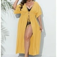 thumbnail image 2 of Lovskoo 2024 Swimsuit Coverup for Women Short Sleeve Bathing Suit Bikini Beach Tassels Loose Hollow Out Cover Up Coat Cardigan Yellow Free Size, 2 of 7