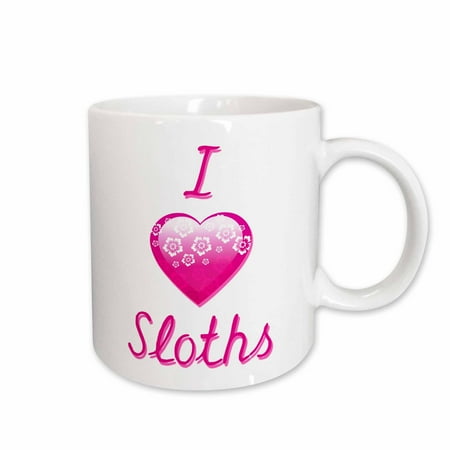 

3dRose Pretty Pink Flowery I Love Sloths Ceramic Mug 11-ounce
