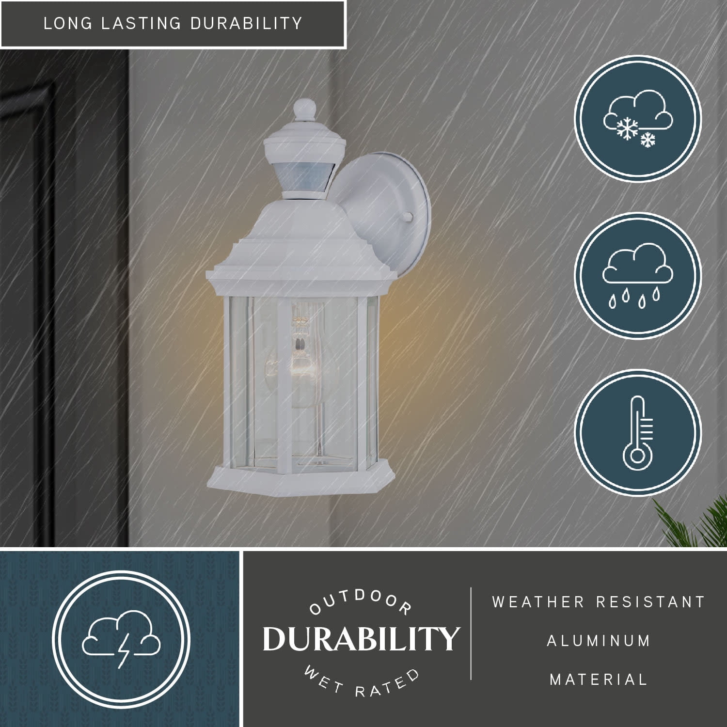 Auburn Aluminum 6.25-in. W 1 Light White Motion Sensor Dusk to Dawn Outdoor Wall Lantern Clear Glass