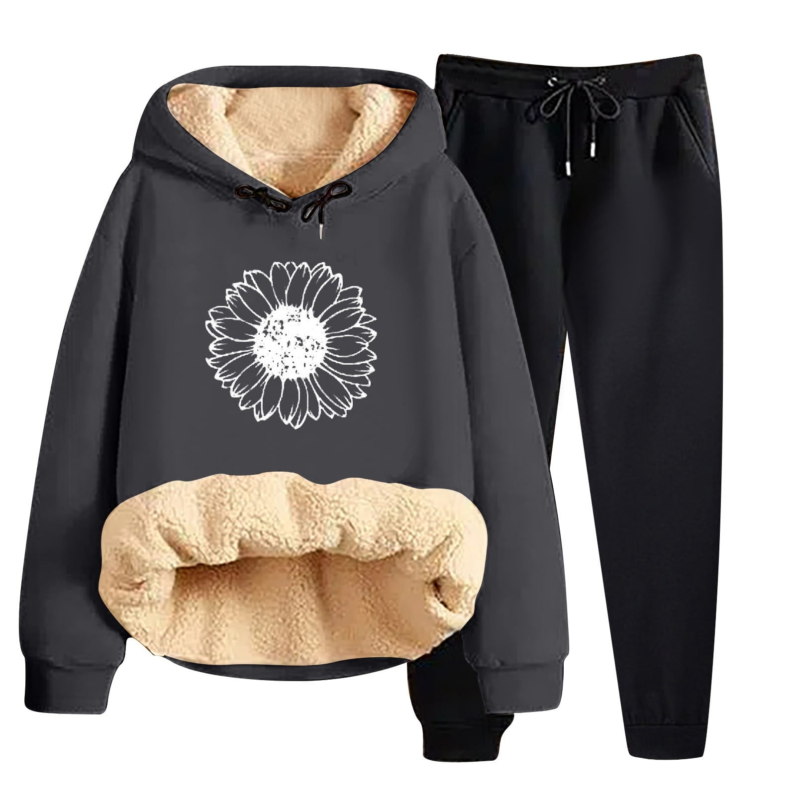 FADAACAI Women's Sweat Suits 2 Piece Set,Lamb Fleece Round Neck Hoodie  Winter Youth Thick Hooded Top Plus Size Suit,Joggers for Women 2 Piece  Set,Two Piece Sets for Women Fall Gray 5XL Clearance！ -