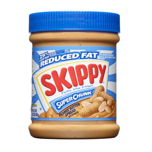 SKIPPY SUPER CHUNK Reduced Fat Peanut Butter Spread, Shelf-Stable, 16.3 oz Plastic Jar