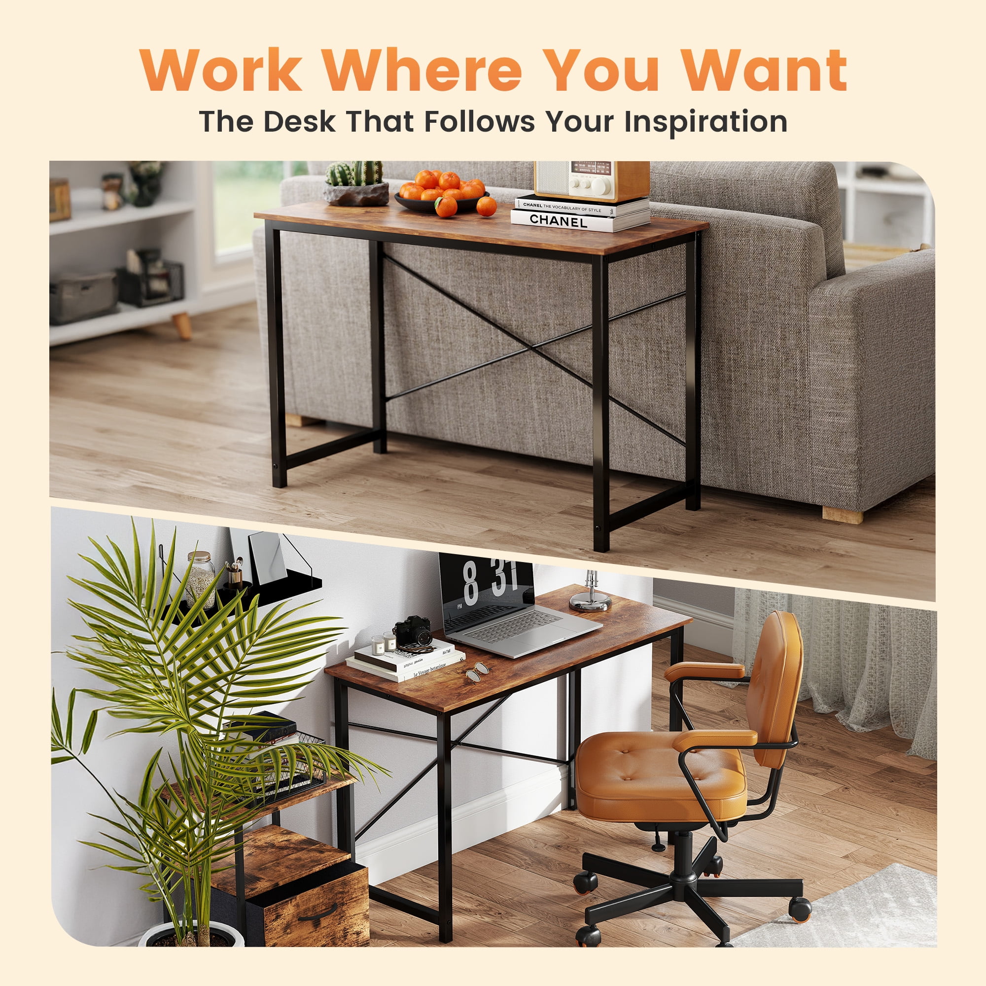 EDX 44 Inch Computer Desk for Small Spaces, Small Student Study Gaming  Work Writing Desk, Modern Simple PC Table Workstation for Home Office, Rust