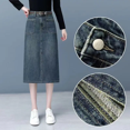 thumbnail image 3 of Falda vaquera de longitud media de estilo nuevo 2024 para mujer, vestido ajustado de cintura alta, estilo vintage, estilo adelgazante, vestido largo, 3 of 5
