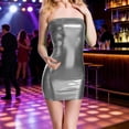thumbnail image 2 of HuangHuanChen Womens Mini Dress Metallic Color Off Shoulder Sparkly Glitter Dress Midi Dresses Bodycon Club Dress Summer Dresses Party Night Wear Club Wear Grey M, 2 of 5