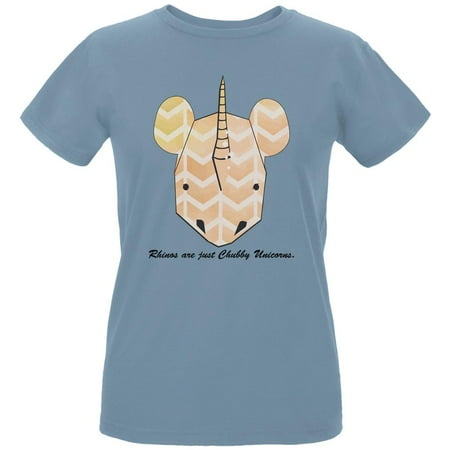 Rhino Soft Top - Rhinos Are Chubby Unicorns Blue Womens Organic T-Shirt