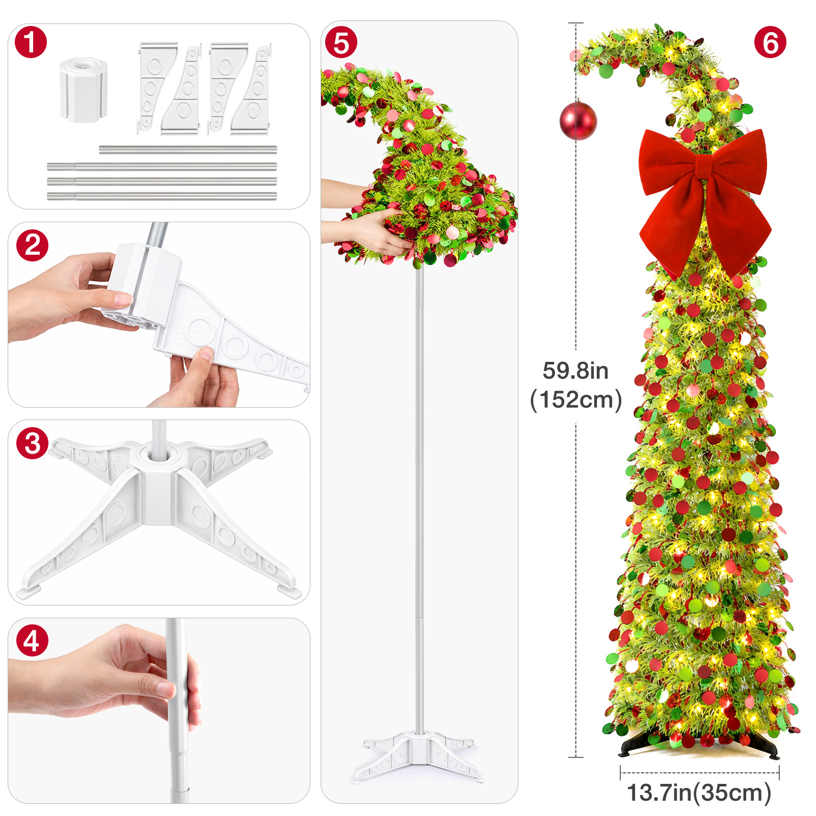 Ayieyill 5-Ft Collapsible Pencil Christmas Tree With Tinsel photo 4