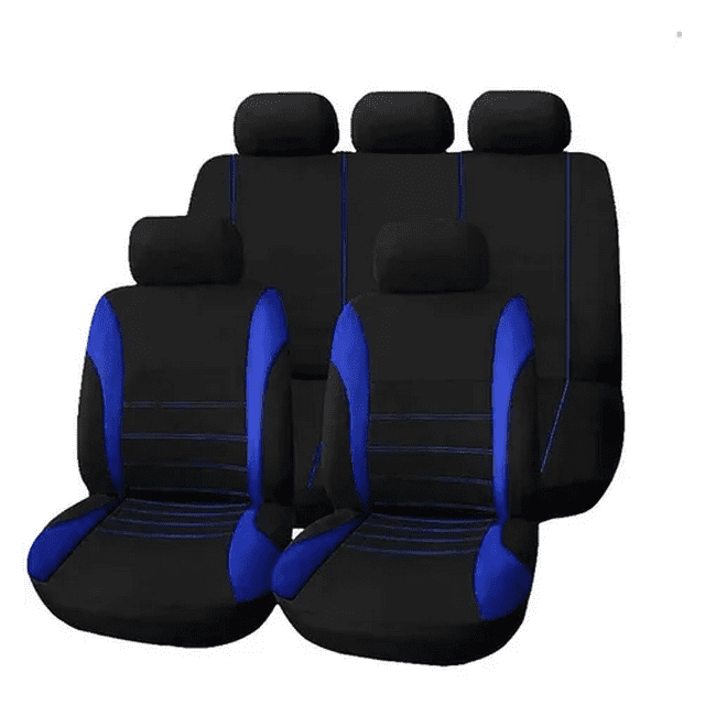 Juego De Fundas Para 5 Asientos De Automóvil, 9 Piezas Azul Con Negro Malubero Malu1798
