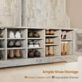 thumbnail image 5 of Hall Tree with Coat Rack and 16 Shoe Cubbies, 5-in-1 Entryway Bench with Bench and Shoe Storage, Barn Door & Adjustable Shelf, Vintage White, 5 of 9