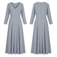thumbnail image 4 of Women's Casual Maxi Dress Long Sleeve V Neck Dress Elegant A-Line Long Flowy Dress For Wedding Guest Cocktail Party Formal Gray XXXL, 4 of 6
