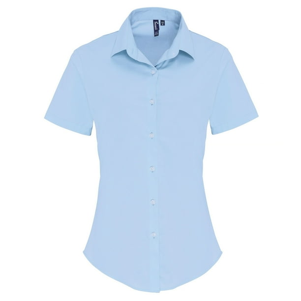 Premier - Blusa de Popelina de Manga Corta para Mujer (Azul Pálido)