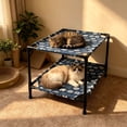 thumbnail image 2 of huayou Double Layer Elevated Pet Cot Bed, Cartoon Cat Print Removable Washable Fabric Cover, Decoration, for Small Pets Under 10kg Indoor Rest, 19.69x19.69x17.71 inch, Navy Blue, 2 of 6