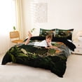 thumbnail image 2 of Metsweet Wildlife Dinosaur Initial E Bedding, Jungle Tyrannosaurus Rex Duvet Cover Full, Green Rock Gray,Black Reversible,3pcs,1 Duvet Cover and 2 Pillowcases, 2 of 6
