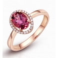 thumbnail image 3 of Halo 1.50 Carat Red 8x6mm Oval Cut Ruby And Moissanite Diamond Engagement Ring in 10k Rose Gold, 3 of 5