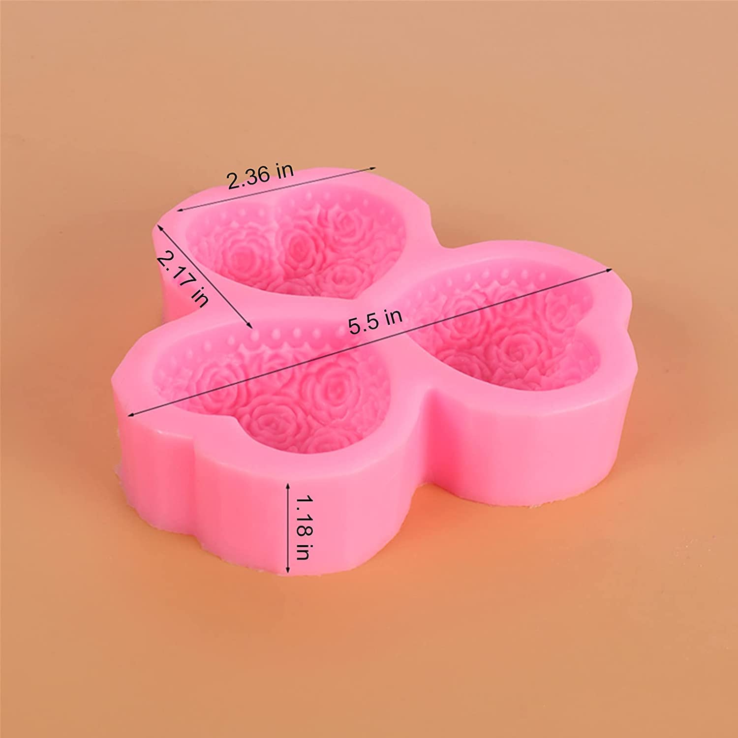 ABCISI 3-Cavity Heart Rose Flower Silicone Mold, DIY Silicone Mold for Soap Fondant Cake Decoration Chocolate Candle Bath Bomb, Perfect for Valentine's Day Gift, Wedding, Anniversary, Engagement