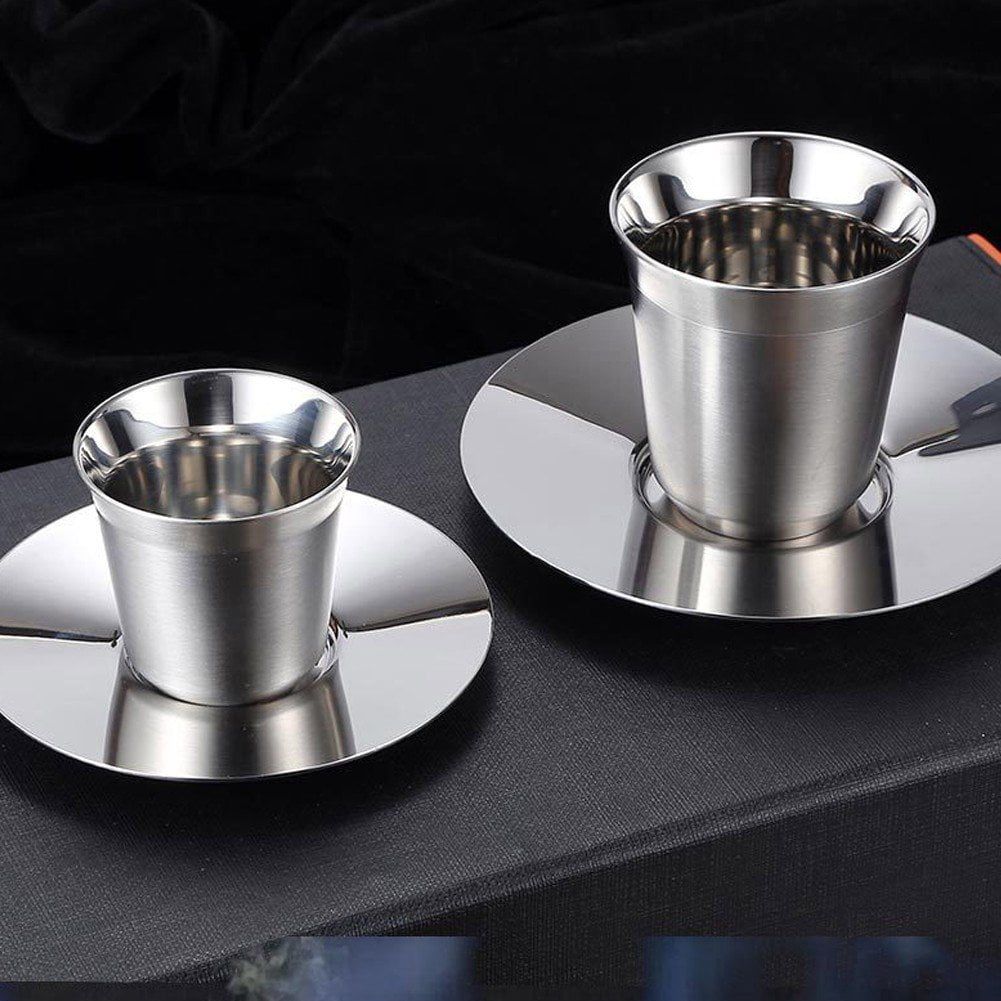 Yvsxxv 160ml Double Wall Stainless Steel Espresso Cup With Saucer Home Use 1Set