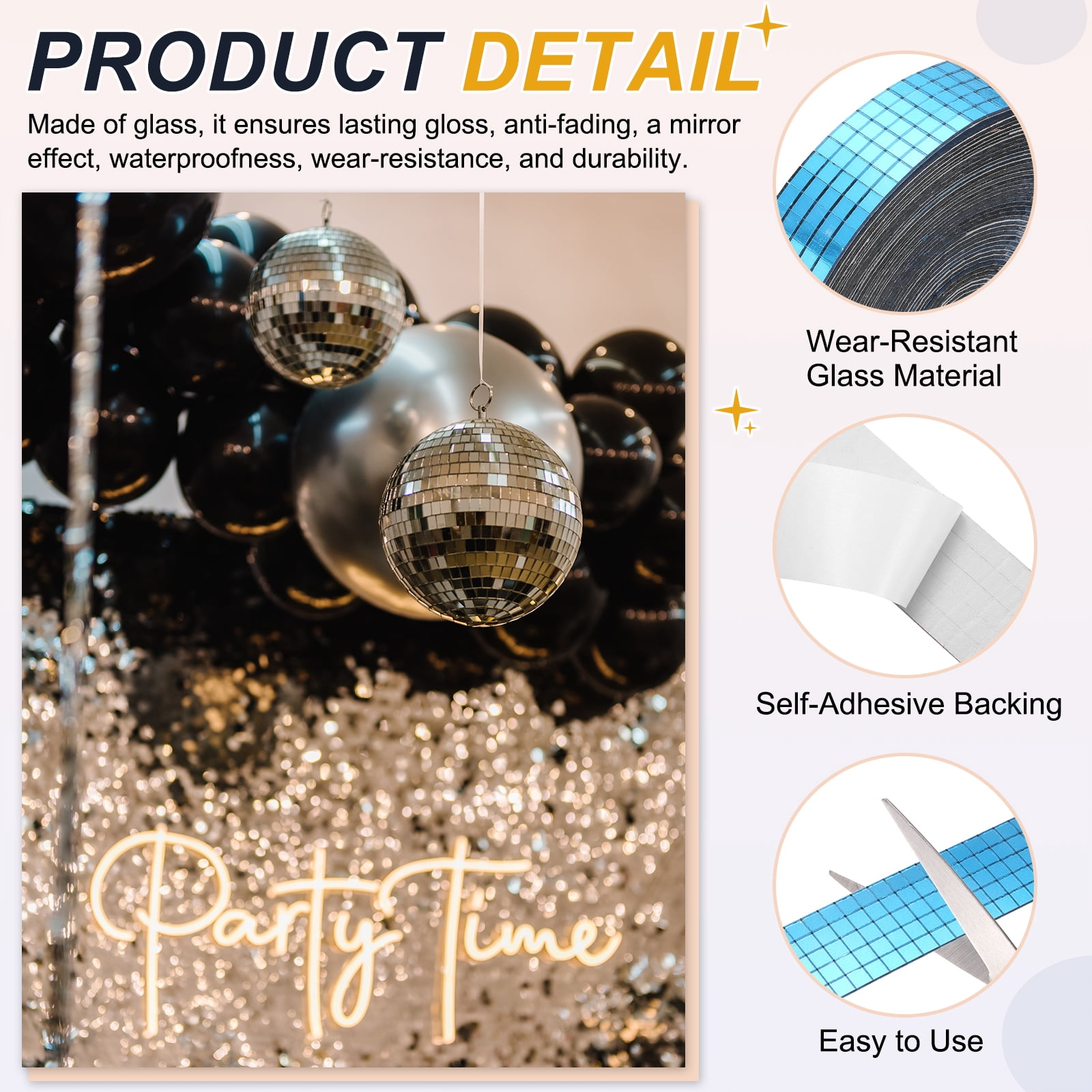Uxcell 5x5mm Self Adhesive Mirrors Mosaic Tiles, 10000 Pcs Square Mini Glass Mosaic Disco Tile Sticker for DIY Craft Disco Ball Party Decoration, Light Blue