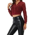 thumbnail image 4 of INSPIRE CHIC Veste Bomber Courte Transparente en Crochet Dentelle à Manches Longues avec Fermeture Éclair pour Femme m Rouge Vin, 4 of 6