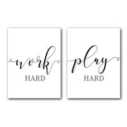 Work Hard Play Hard, Set of 2 Posters, Minimalist Art, Typography Art, Bedroom Wall Decor