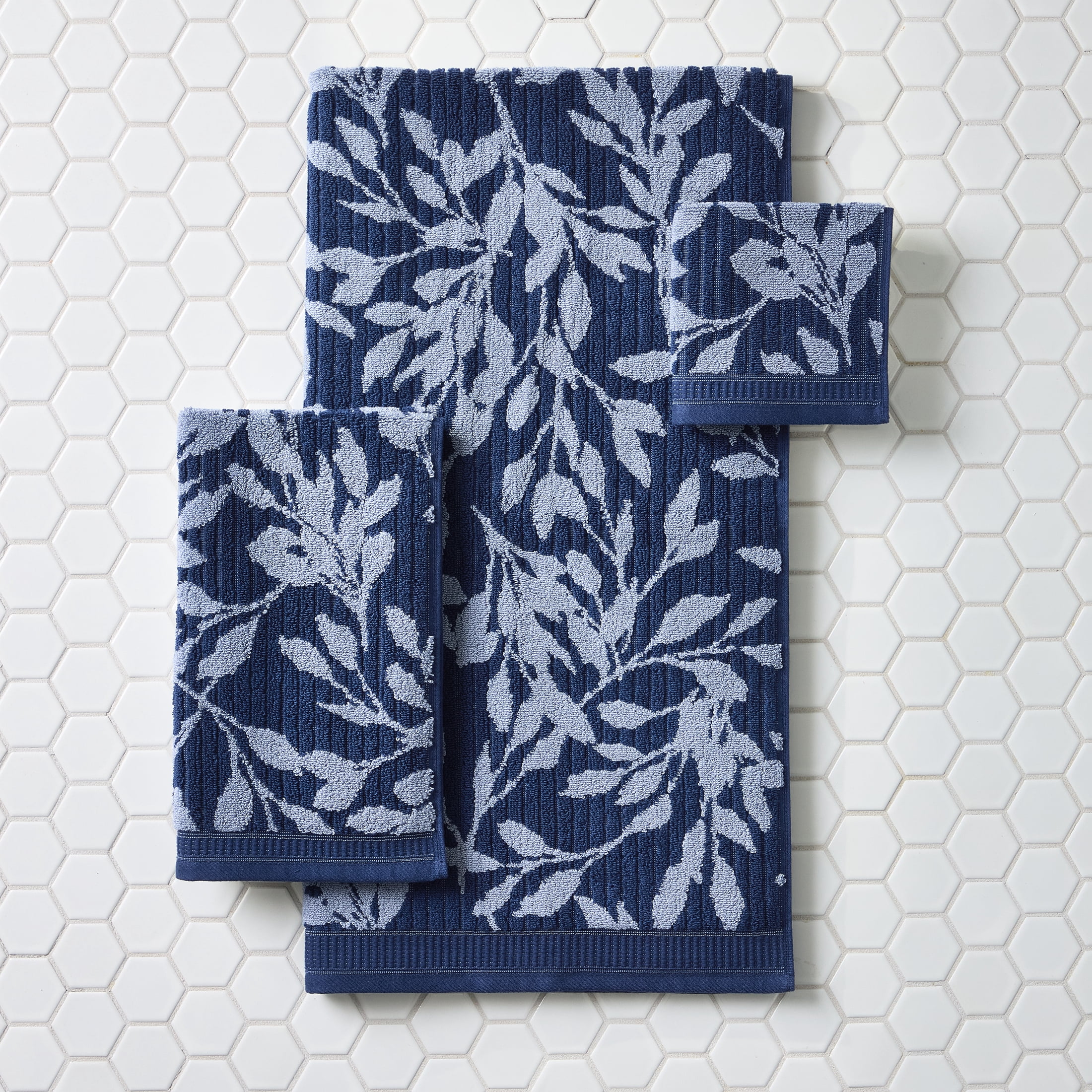 Better Homes & Gardens Signature Soft Floral 6 Piece Towel Set,Blue Admiral/Blue Silver