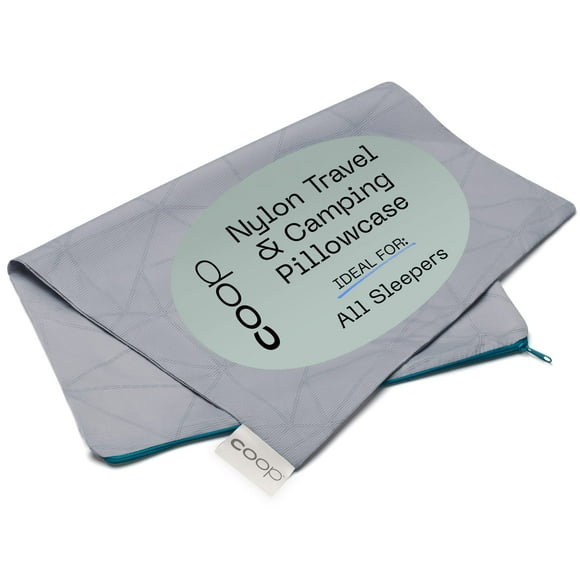 Coop Home Goods Nylon Camping Pillowcase for Travel Pillow - Waterproof Camping Pillow Protector, Small Pillow Case, Zippered Travel Pillow Cover, Washable Travel Pillowcase (Grey)