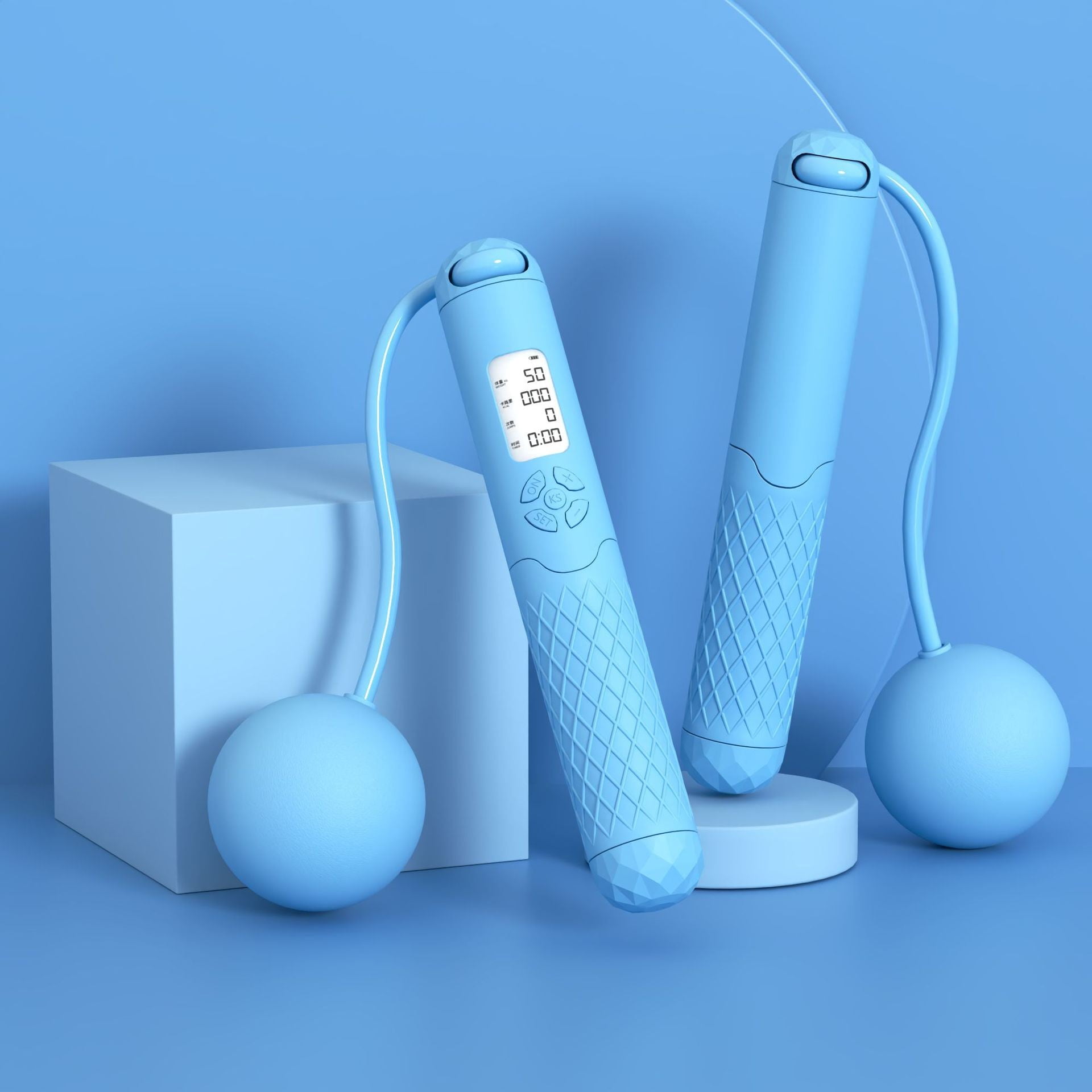 Smart Counting Jump Rope - Cordless & Corded, Rechargeable, with LCD Display for Fitness, Exercise, Workout (Blue)