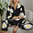 thumbnail image 5 of KLL Daisies Flowers Print Women's Long Sleeve Pajamas with Pants Sleepwear Loungewear 2 Set-Small, 5 of 7