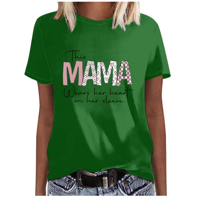 EQWLJWE Hauts d'Été pour Femmes Hauts pour Femmes en Liquidation Mode Féminine Manches Courtes Col Rond Hauts Amples Blouse Manches Bouffantes Imprimée