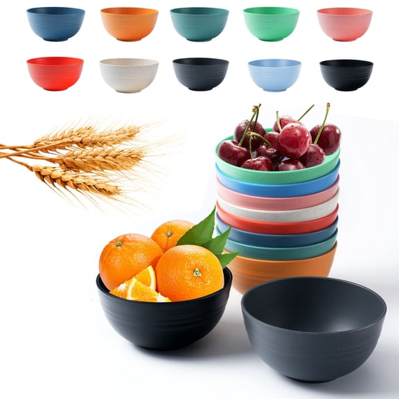 Wheat Straw Cereal Bowls Set of 10, Unbreakable 26oz Bowls Microwave Dishwasher Safe, BPA Free Multicolor Kitchen Dinnerware for Soup Salad Rice, Large Deep Serving Bowls