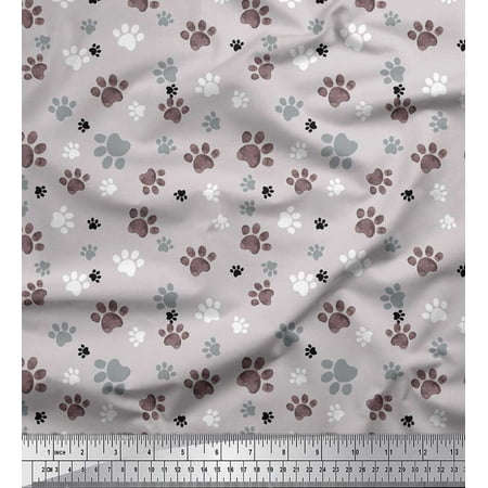 Soimoi Gray Cotton Cambric Fabric Paw Dog Print Fabric by Yard 56 Inch Wide