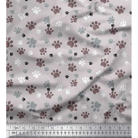 Soimoi Gray Heavy Canvas Fabric Paw Dog Decor Fabric Printed Yard 58 Inch Wide