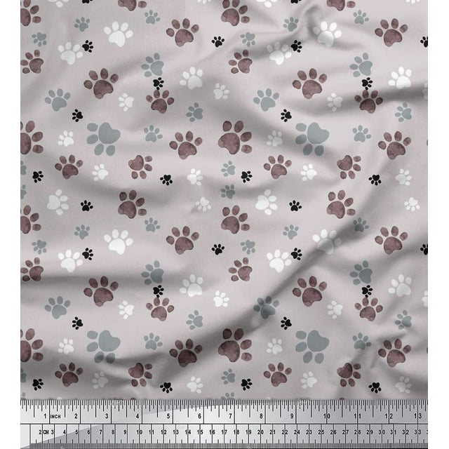 Soimoi Gray Velvet Fabric Paw Dog Print Fabric by Yard 58 Inch Wide