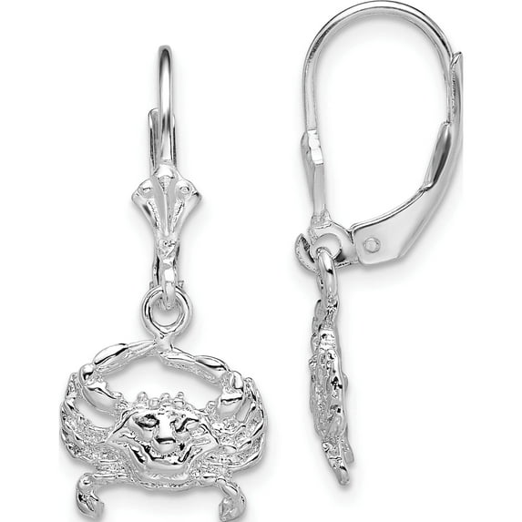 Sterling Silver Polished Blue Crab Leverback Earrings (29.38 X 12.3) Made In United States qe15594