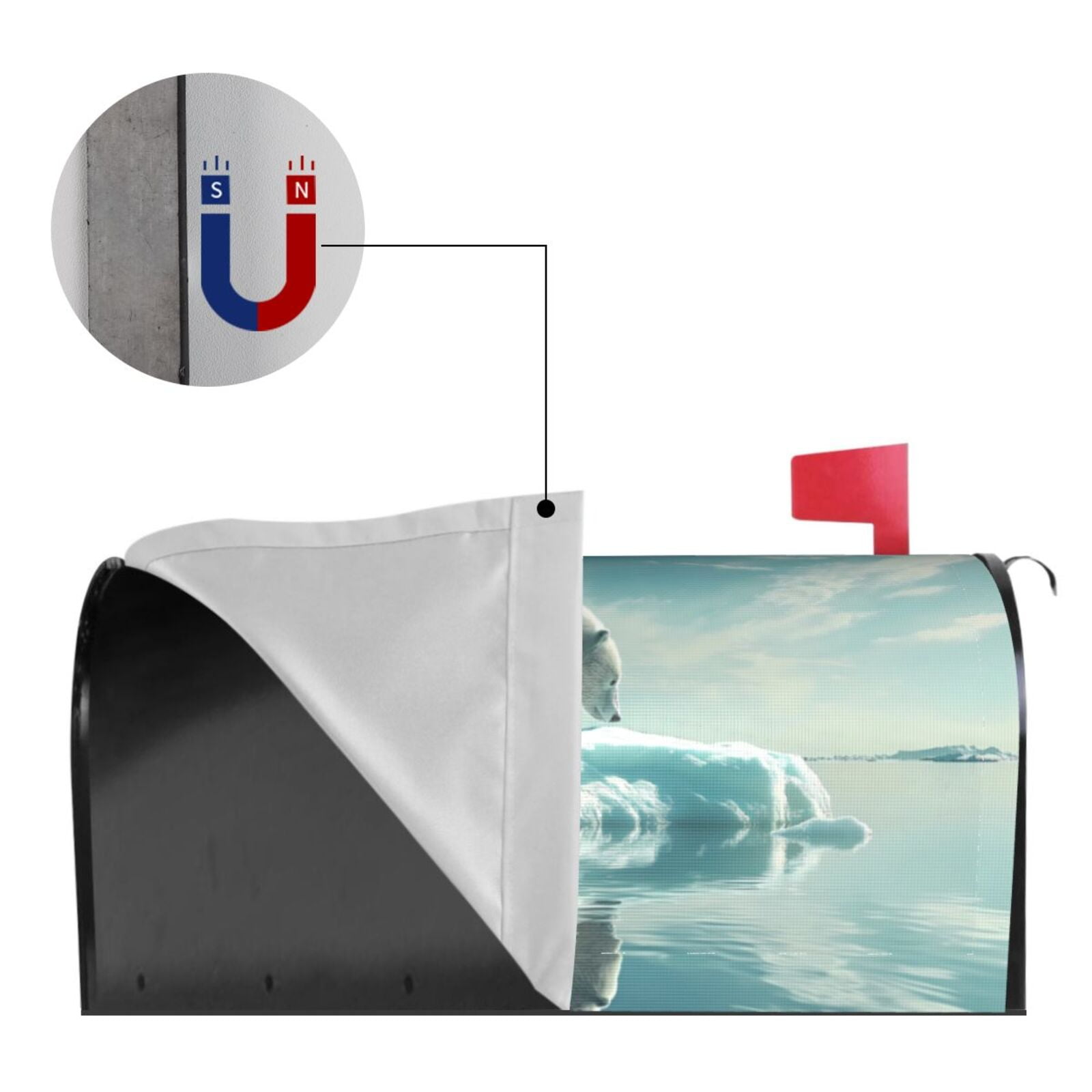 Picia Polar Bear On Iceberg Magnetic Mailbox Cover Standard Size-25.5x21 in