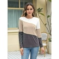 thumbnail image 3 of Women'S Color Block Tops Casual Long Sleeve Tunic Round Neck Pullover Shirts White Khaki L, 3 of 6