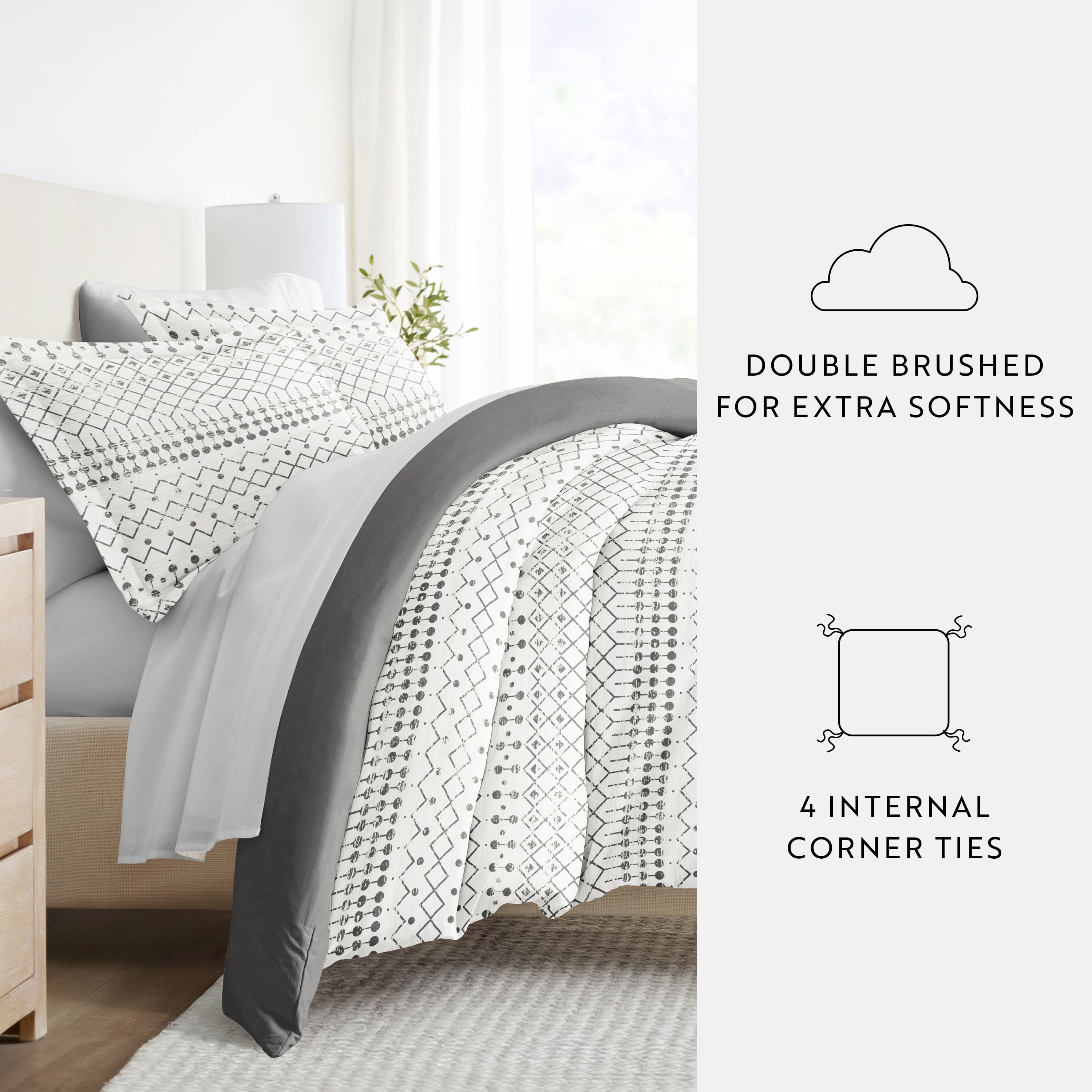 Noble Linens 8 Piece Patterned Duvet Bedding Bundle, Etched Gate Gray, King