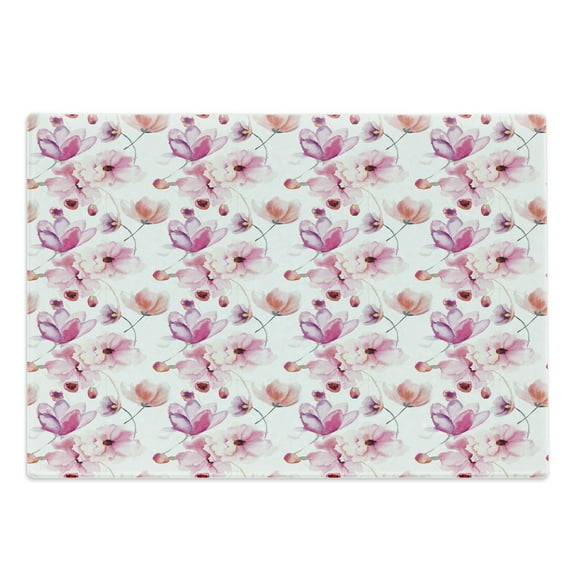 Floral Cutting Board, Watercolor Painting Style Blooming Flowers Spring Nature Botanical Art, Decorative Tempered Glass Cutting and Serving Board, Large Size, Pink Purple Coral, by Ambesonne