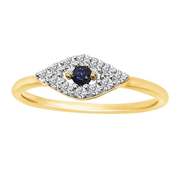 Anygolds 14K Real Solid Gold 0.18ctw Diamond Evil Eye Band Ring - MRG0284Y Yellow Gold