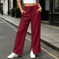 thumbnail image 4 of Women's Straight Leg Sweatpants With Side Pockets Wide Leg High Waist Loose Dawstring Casual Straight Solid Sweatpants, 4 of 5