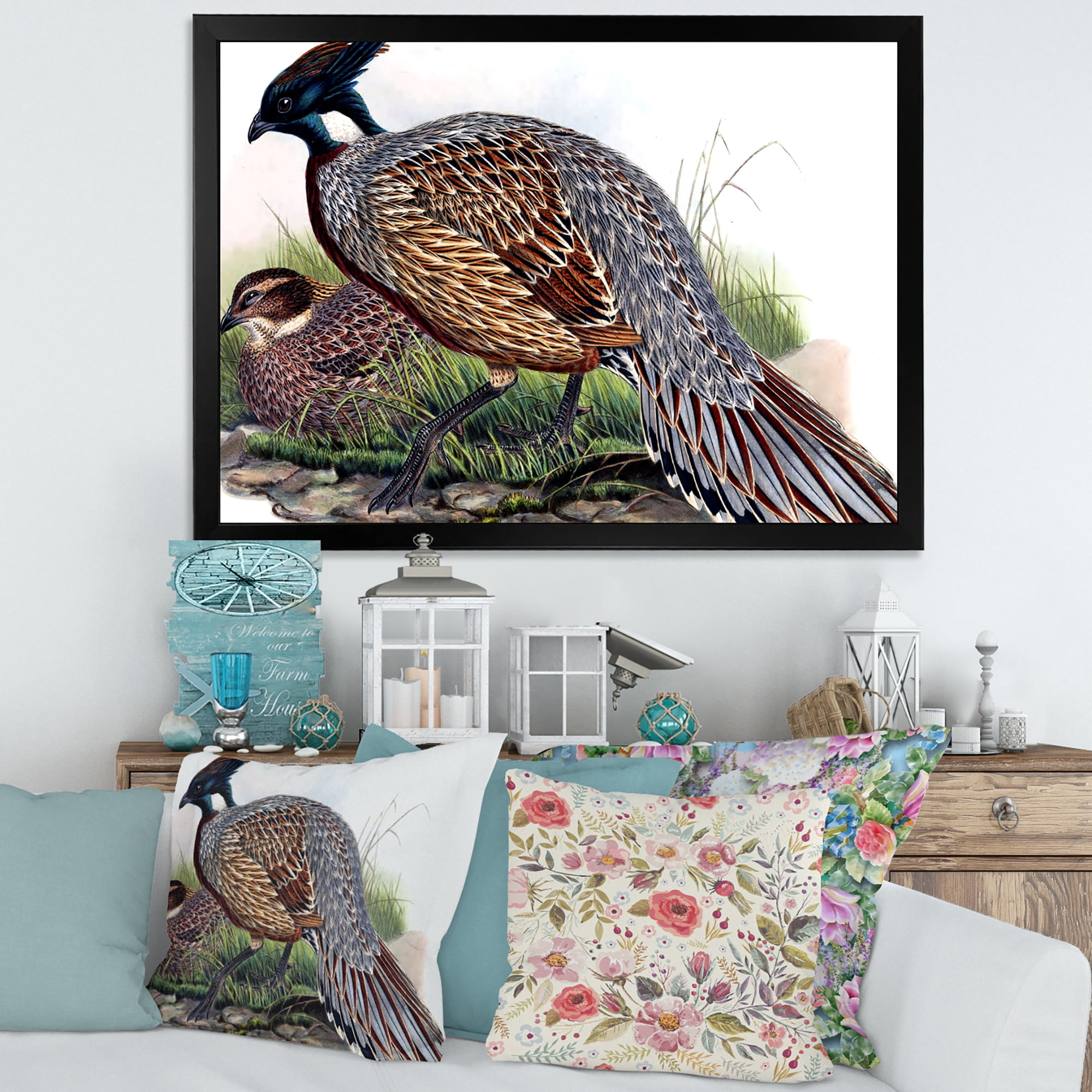 Designart 'Close Up Of Vintage Countryside Birds' Farmhouse Framed Art Print