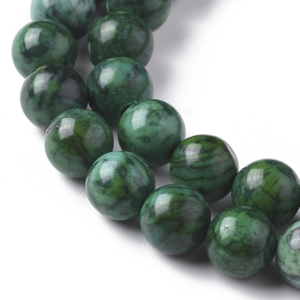 Natural Map Stone Picasso Jasper Beads Strands Dyed Heated Round Green 8mm Hole: 1.2mm 46pcs/strand 15.16 inch(38.5cm) diy