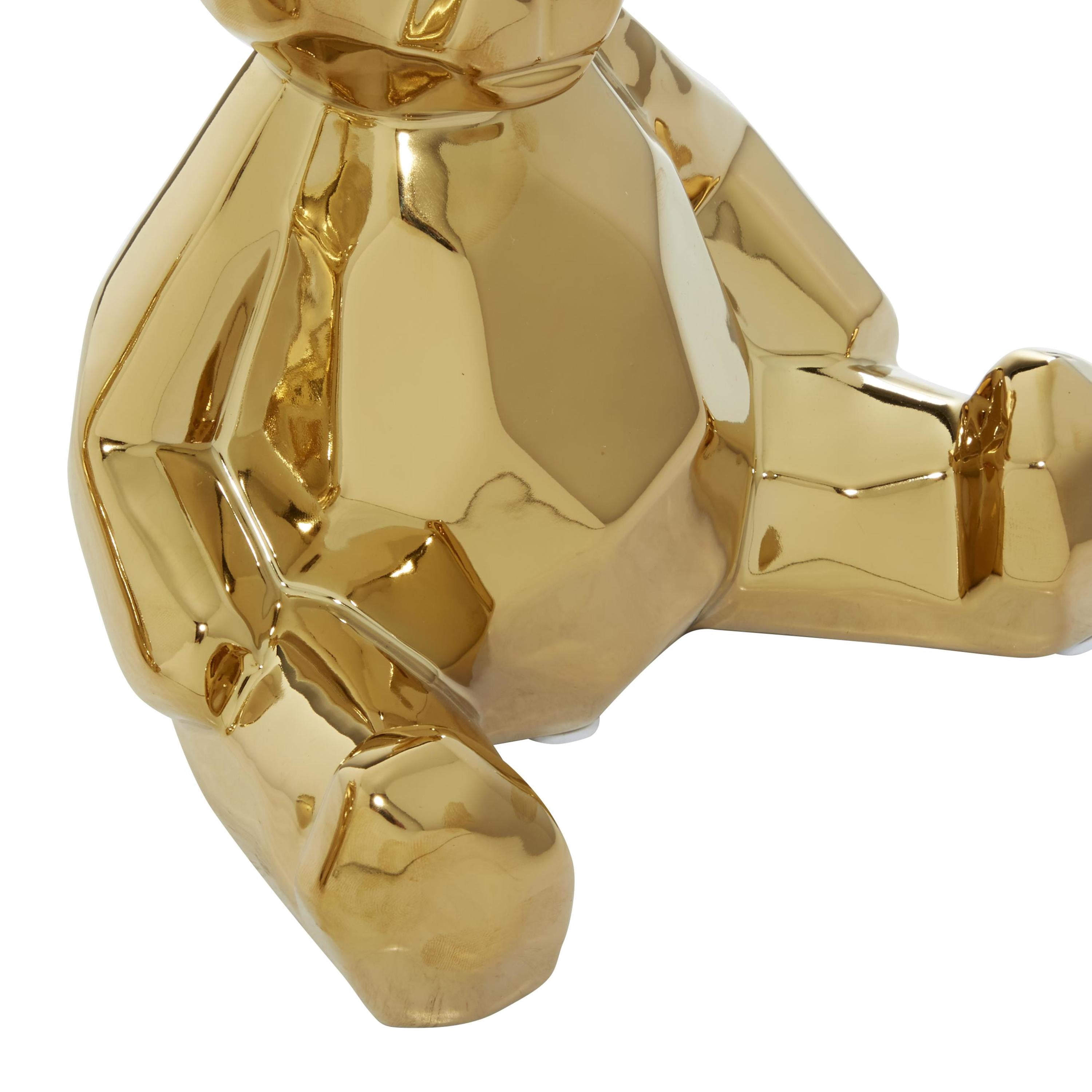 6"W, 8"H Gold Porcelain Ceramic Handmade Bear Sculpture, by CosmoLiving by Cosmopolitan (2 Count)