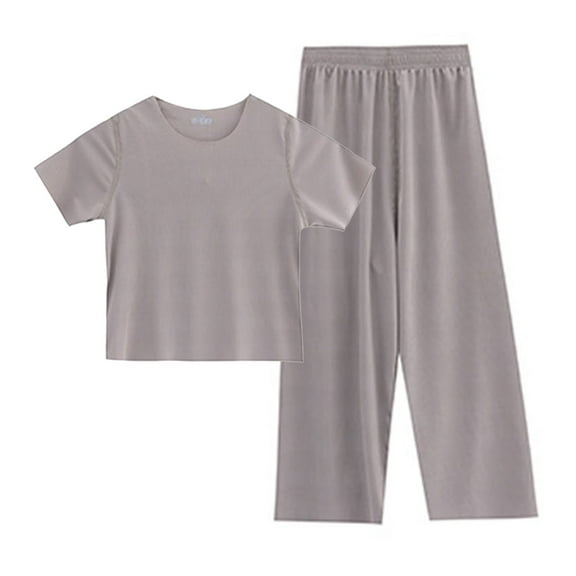 XXWXYD Kids Unisex Boys Girls Cotton PJ Set with Contrast Stripes, Short Sleeve Top & Lounge Pants - Machine-Washable Sweatsuit for Daycare/Home
