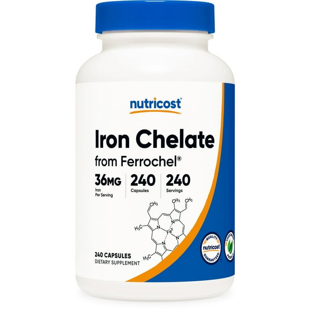 Nutricost Chelated Iron Supplement, As Ferrochel, 36mg, 240 Capsules
